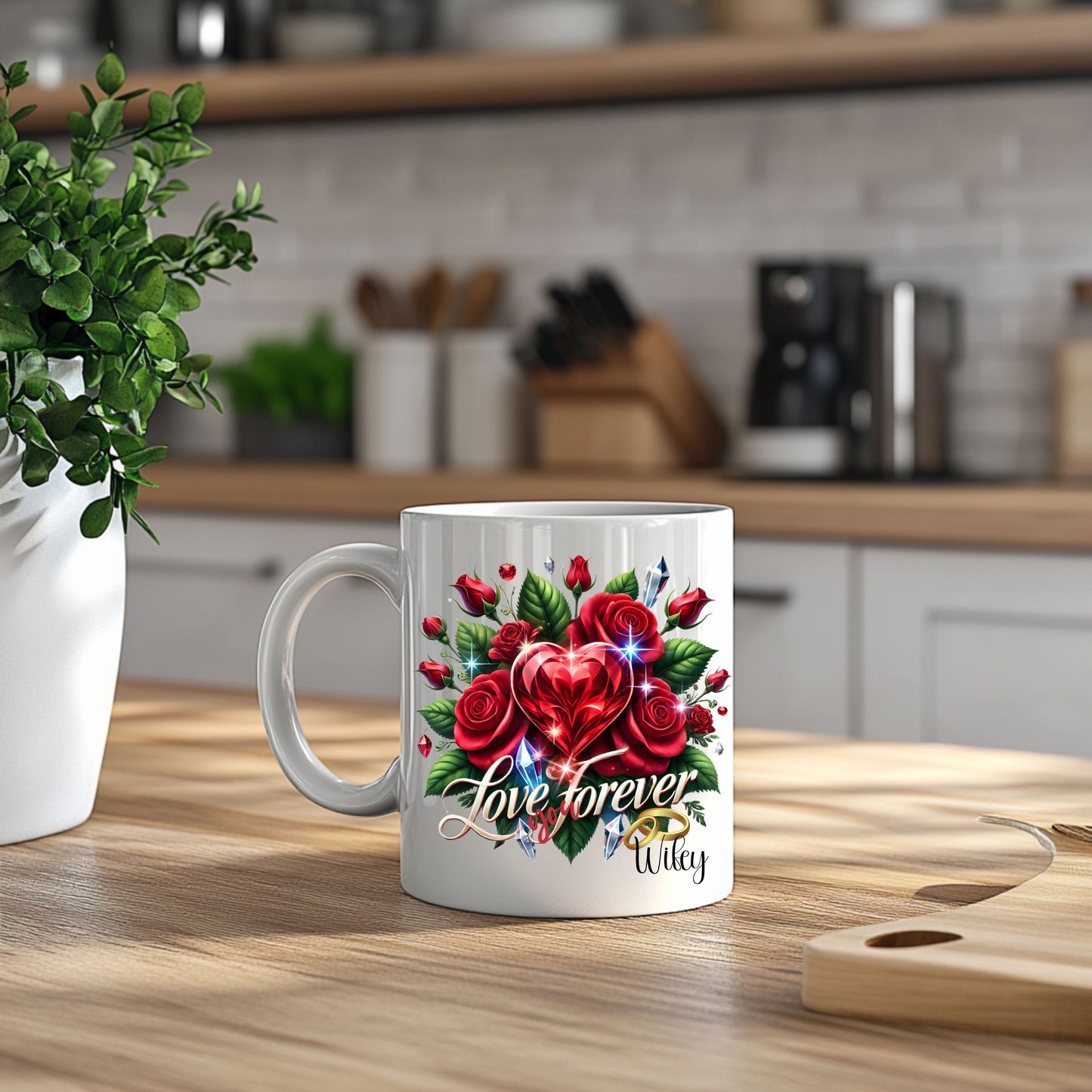 Love You Forever Couple Heart Ceramic Mug, Personalized Be My Valentine Gift, Coffee Mug for Her or Him, Valentine's Day, 11oz, 15oz