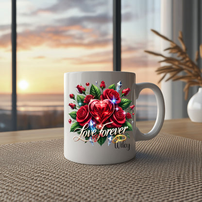 Love You Forever Couple Heart Ceramic Mug, Personalized Be My Valentine Gift, Coffee Mug for Her or Him, Valentine's Day, 11oz, 15oz