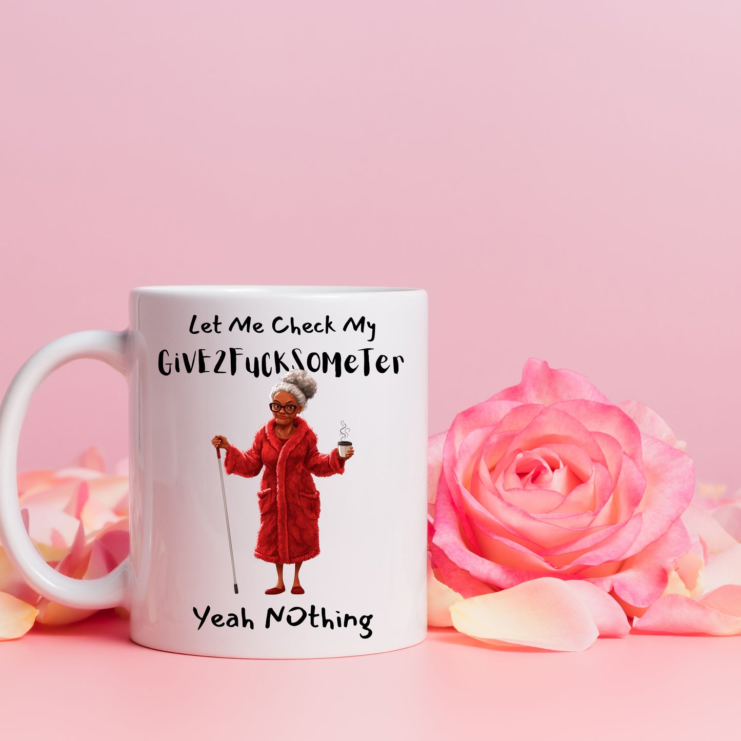 Funny Ceramic Mug - Let Me Check My Give2fucksometer, Coworker Gift, Friend Gift, Family Gift, Melanin Old women11oz, 15oz