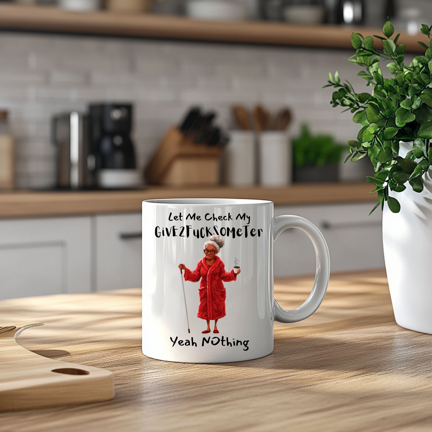 Funny Ceramic Mug - Let Me Check My Give2fucksometer, Coworker Gift, Friend Gift, Family Gift, Melanin Old women11oz, 15oz